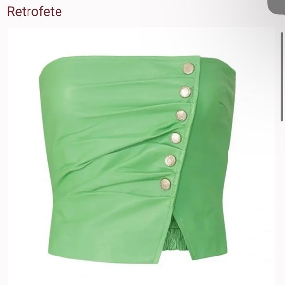 Retrofete Joelle Green Leather Strapless Bustier Size M 💚💚💚 - Picture 2 of 4